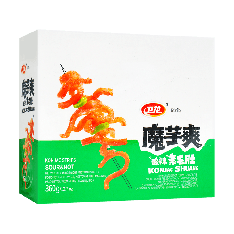WeiLong Latiao, Spicy Gluten, 魔芋爽,魔芋丝,Wei Long Konjac 20 Sachets / 360g Chinese Snack ,Chanmoyu, Moyushuang. 酸辣口味(Hot and sour) - Mighty Depot