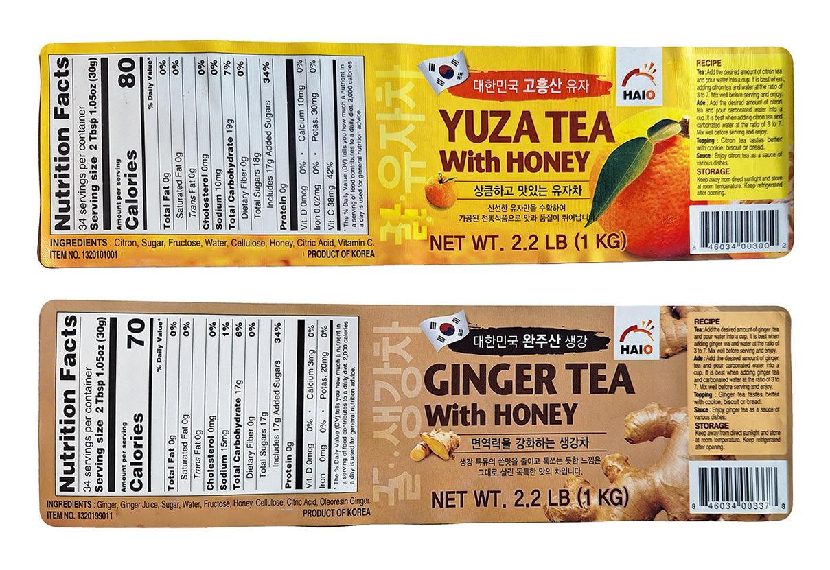 HAIO Ginger Tea with Honey & Yuza Citron Tea with Honey (Combo Pack), 2.2 Pounds Each Jar - 2 Jars - Mighty Depot