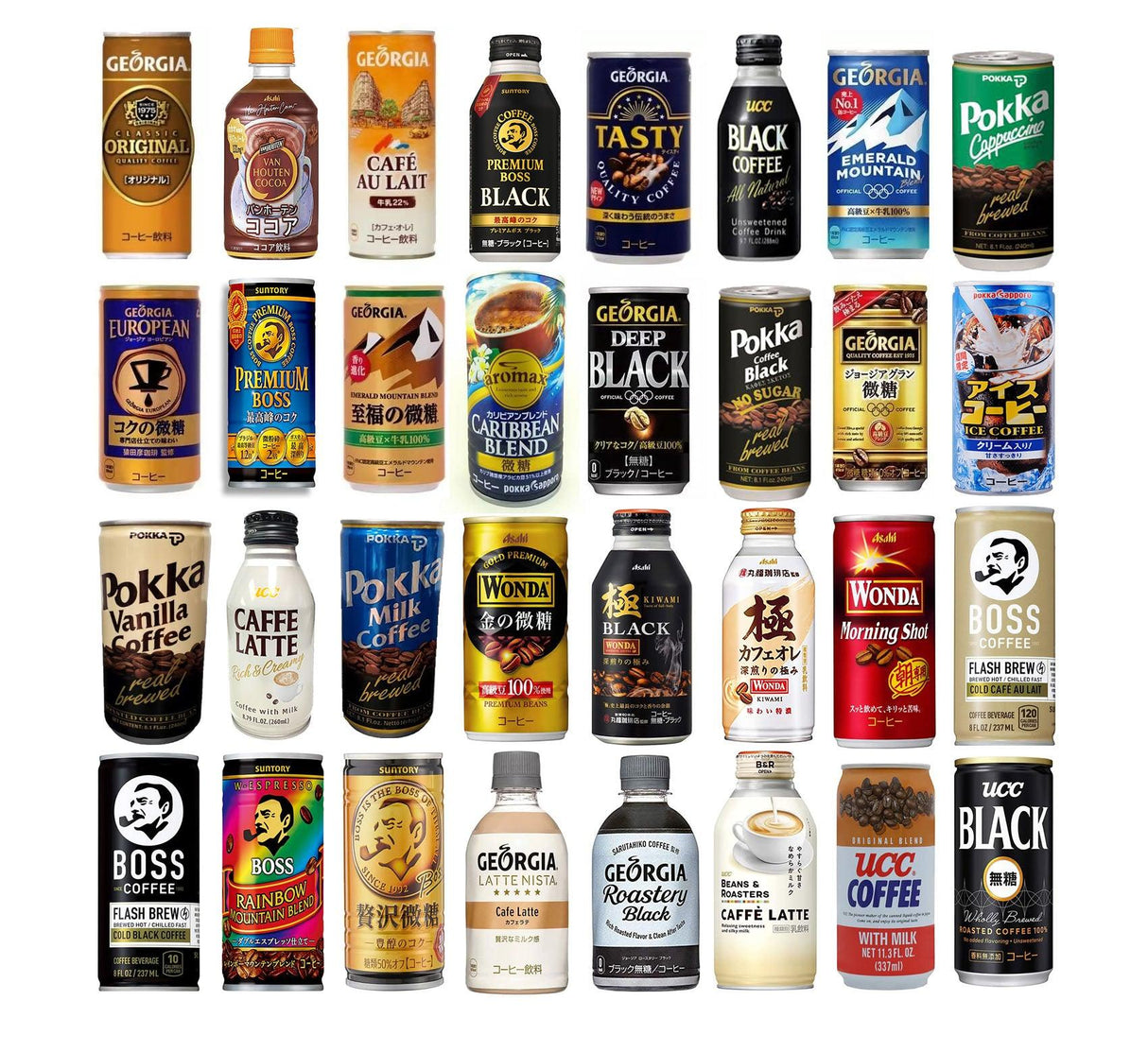 Japanese Coffee Variety Pack | Boss, Georgia coffee, Pokka, UCC, Asahi, Wonda, Sangaria . No Repeats - Mighty Depot
