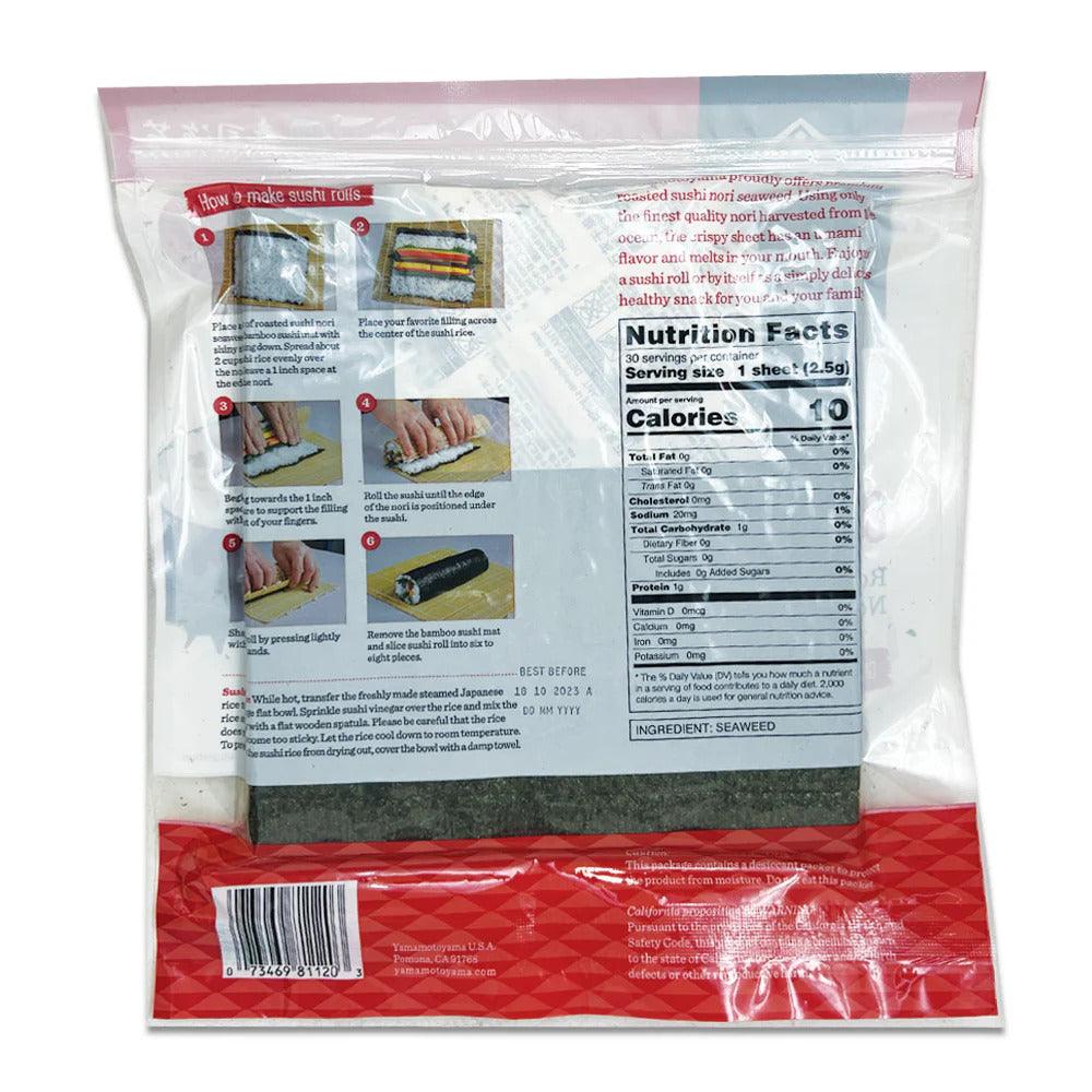 Yamamotoyama Roasted Sushi Nori Seaweed (Original) 30 SHEETS, 2.64 Ounces, 1 Pouch - Mighty Depot