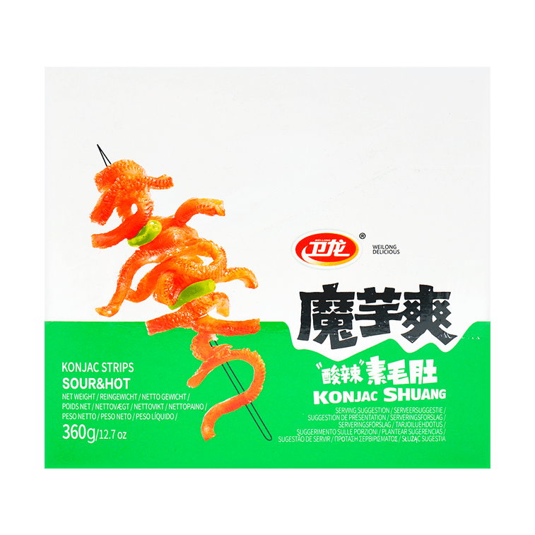 WeiLong Latiao, Spicy Gluten, 魔芋爽,魔芋丝,Wei Long Konjac 20 Sachets / 360g Chinese Snack ,Chanmoyu, Moyushuang. 酸辣口味(Hot and sour) - Mighty Depot