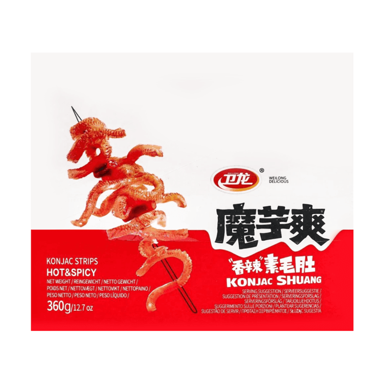 WeiLong Latiao,Spicy Gluten, 魔芋爽,魔芋丝,Wei Long Konjac 20 Sachets / 360g Chinese Snack,Chanmoyu,Moyushuang,香辣口味(Spicy) - Mighty Depot