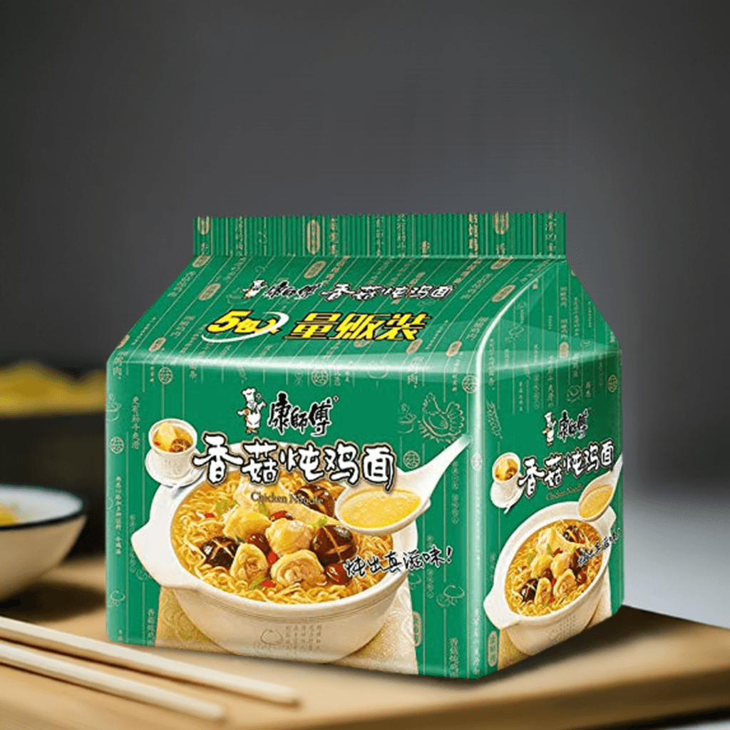 Master Kong Mushroom & Chicken Instant Noodle Soup, 3.52 Ounces, 1 bag of 5 small packs - Mighty Depot