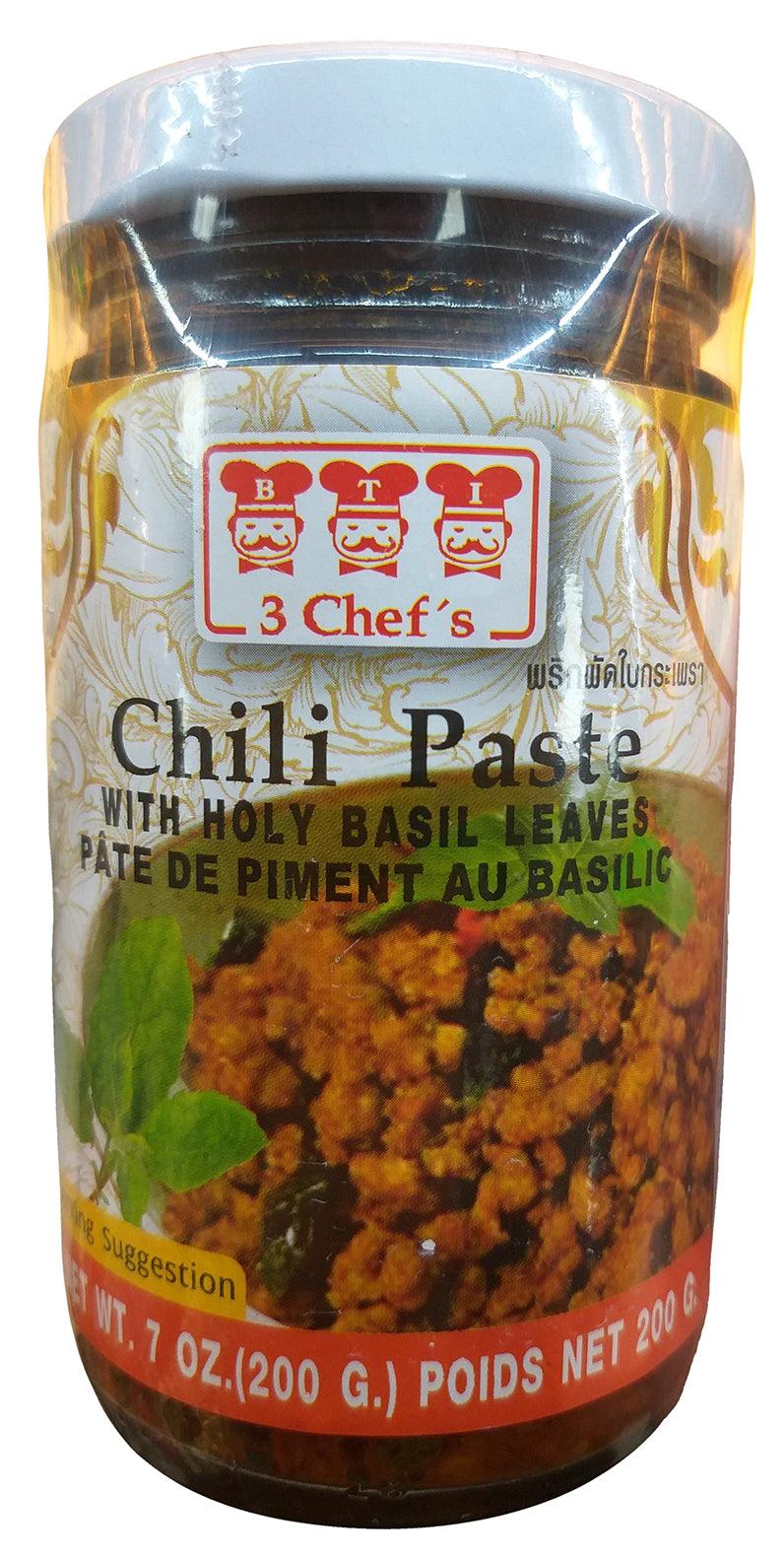 3 Chef's Chili Paste with Holy Basil Leaves, 7 Ounce, (Pack of 1 Jar) - Mighty Depot