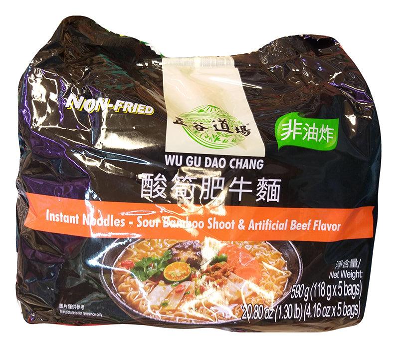 Wu Gu Dao Chang Instant Noodles (Sour Bamboo Shoot and Beef), 1.3 Pounds, (1 Pack of 5) - Mighty Depot