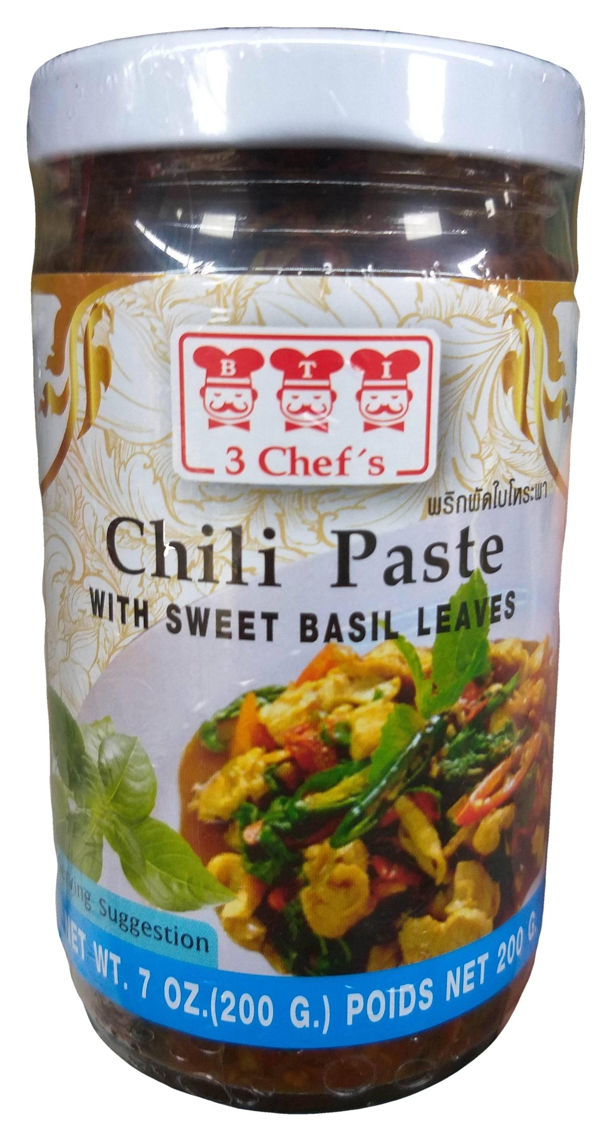 3 Chef's Chili Paste with Sweet Basil Leaves, 7 Ounces, (Pack of 1 Jar) - Mighty Depot