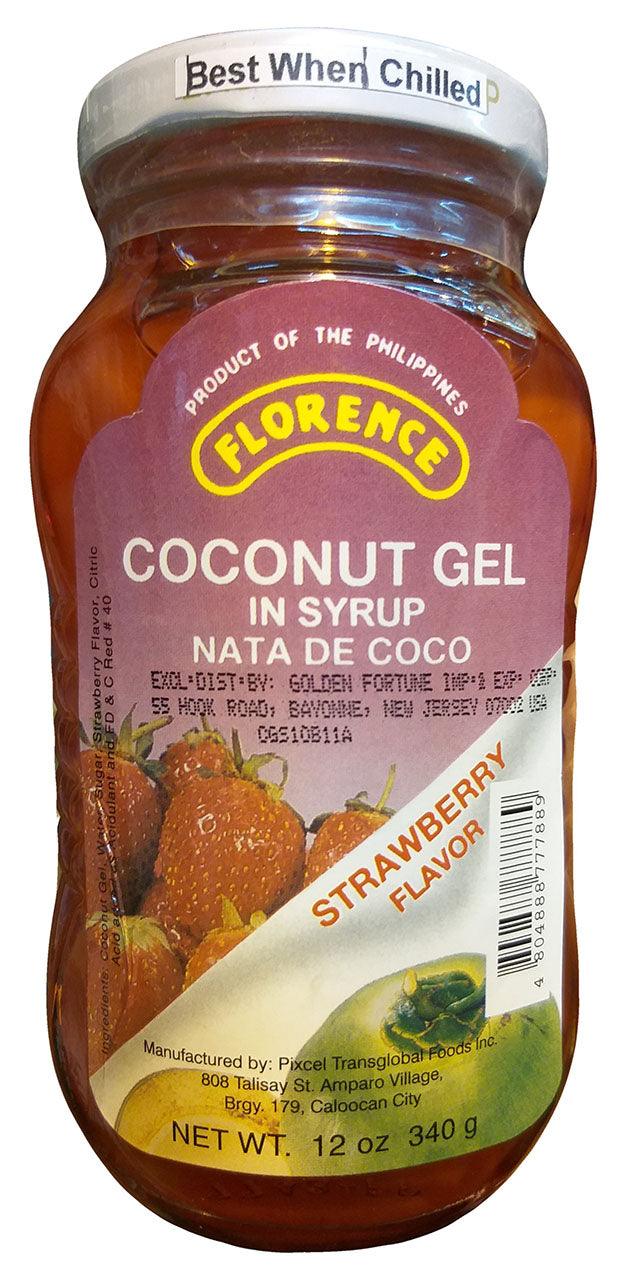 Florence Coconut Gel in Syrup (Strawberry), 12 Ounces, (Pack of 1 Jar) - Mighty Depot