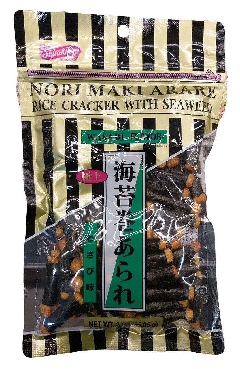 Shirakiku - Rice Cracker with Seaweed (Nori Maki Arare) (Wasabi Flavor), 3 Ounces, (Pack of 1) - Mighty Depot