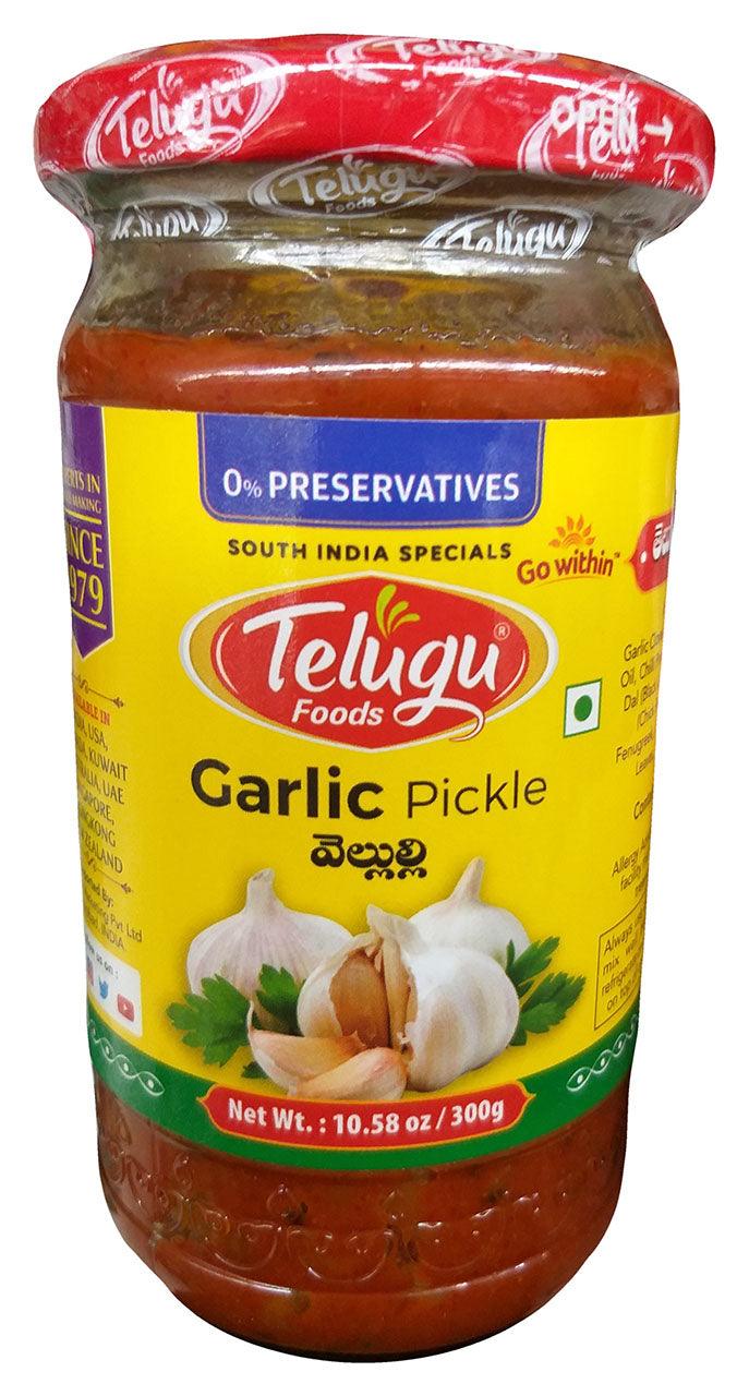 Telugu Foods - Garlic Pickle, 10.58 Ounces, (Pack of 1 Jar) - Mighty Depot