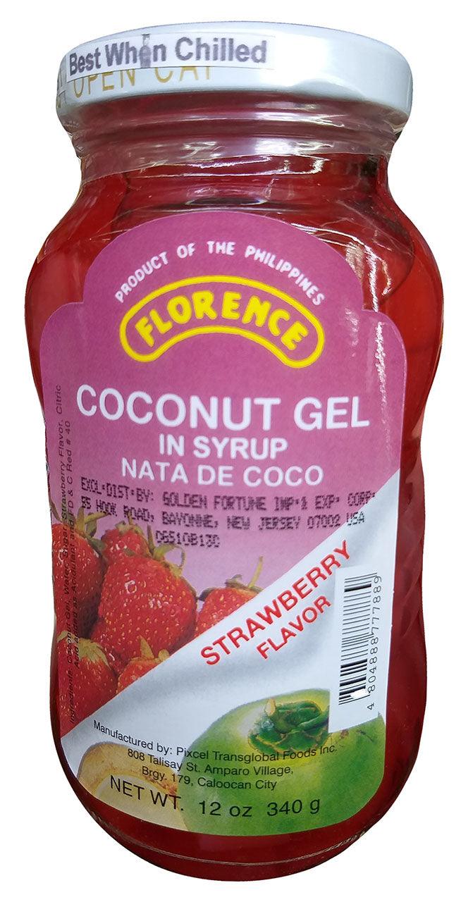 Florence - Coconut Gel in Syrup (Strawberry), 12 Ounces, (Pack of 1 Jar) - Mighty Depot