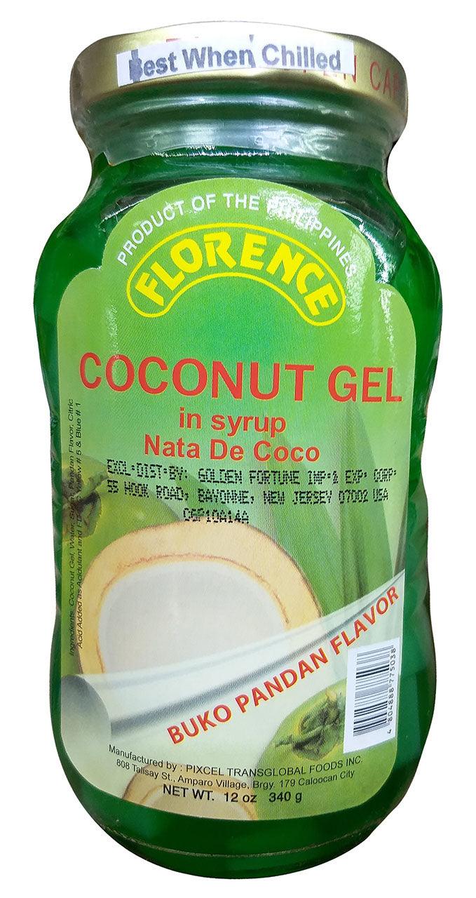 Florence - Coconut Gel in Syrup (Buko Pandan Flavor), 12 Ounces, (Pack of 1 Jar) - Mighty Depot