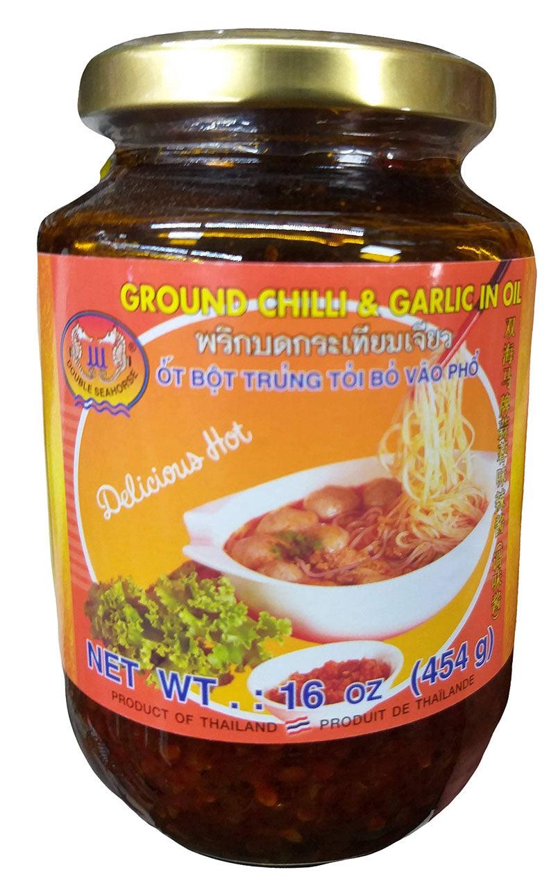 Double Seahorse - Ground Chili and Garlic in Oil, 16 Ounces, ( 1 Jar) - Mighty Depot