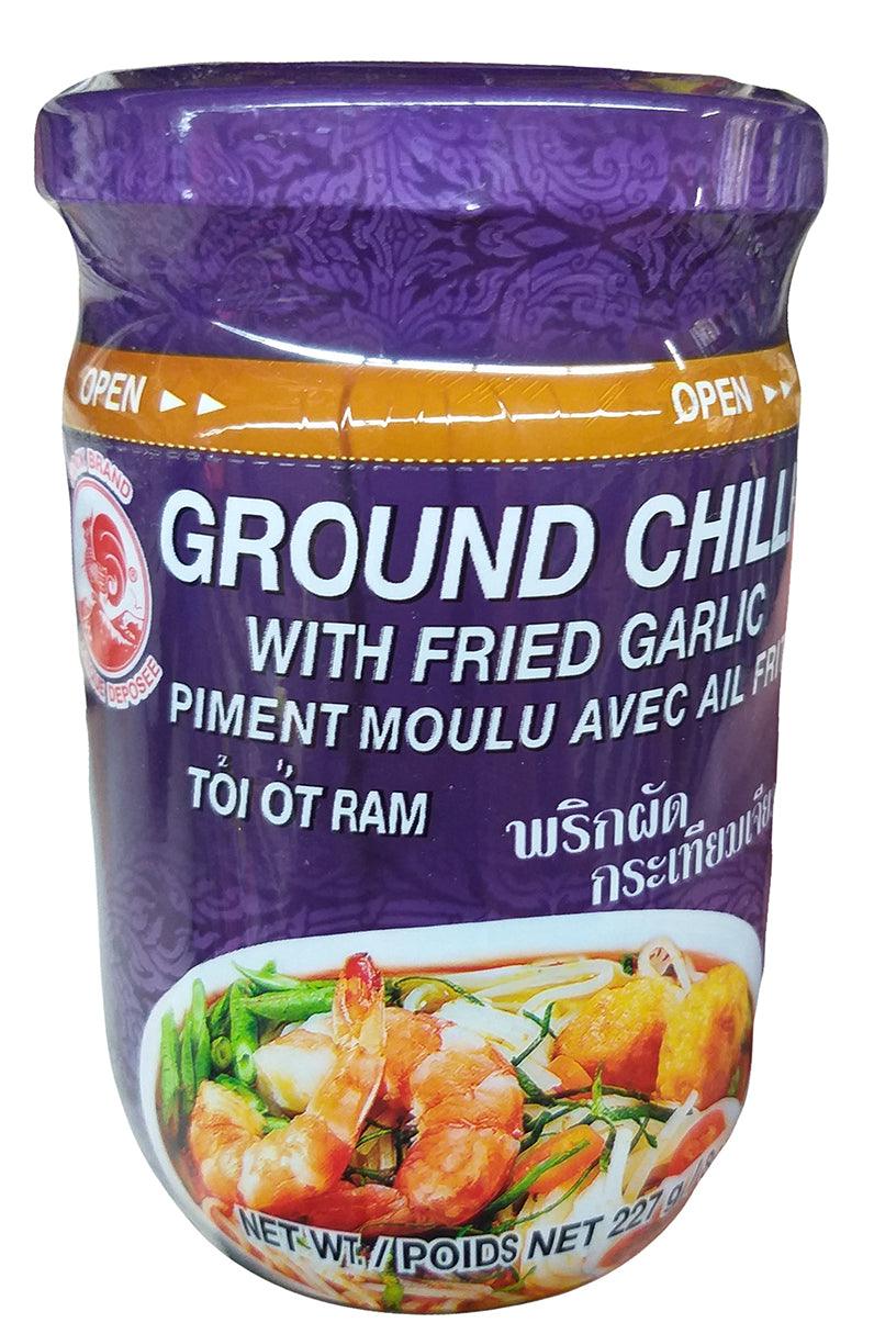 Cock Brand - Ground Chili with Fried Garlic, 8 Ounces (1 Jar) - Mighty Depot