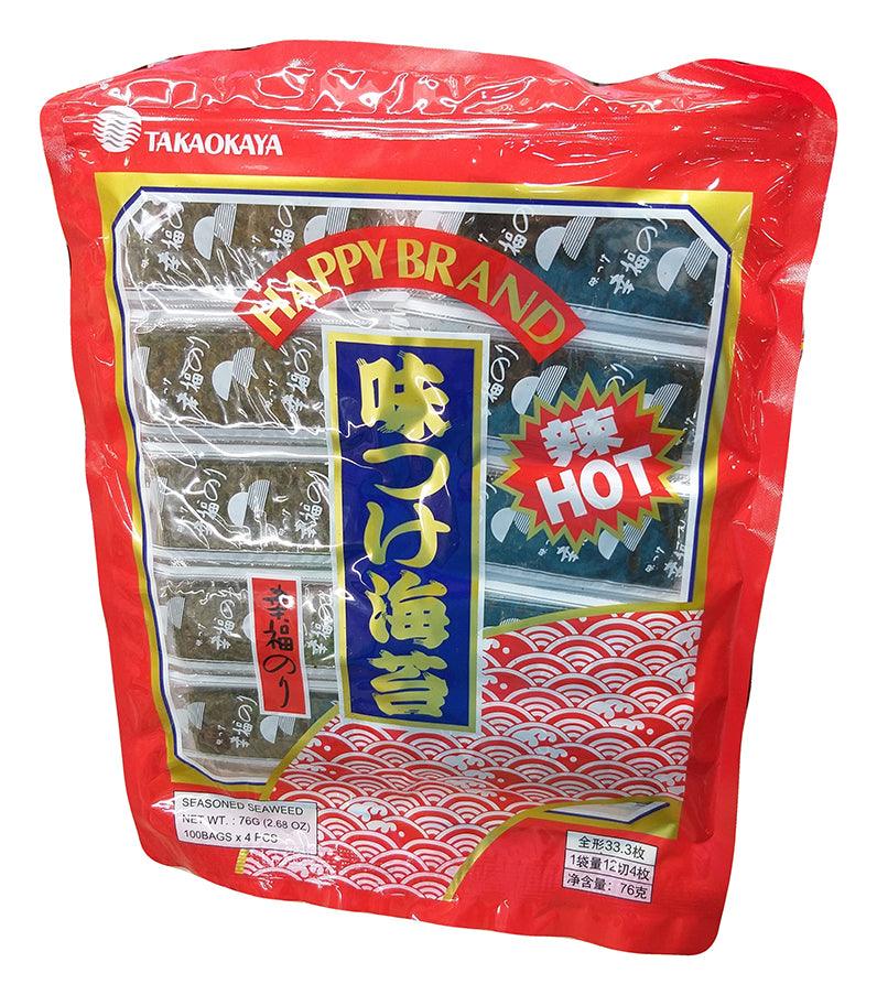 Takaokaya - Ajitsuke Nori (Seasoned Seaweed SPICY 100 Bags x 4 Pcs), 3.1 Ounces, (1 Bag) - Mighty Depot