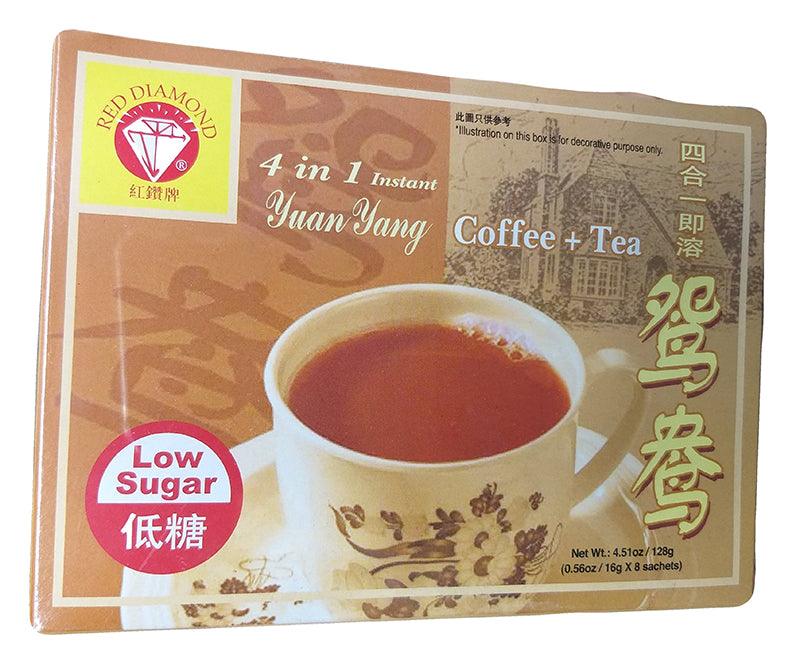 Red Diamond - 4 in 1 Instant Yuan Yang Coffee & Tea (Low Sugar), 4.51 Ounces, (1 Box) - Mighty Depot