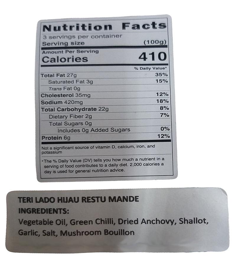 Restu Mande - Rendang Padang (Teri Lado Hijau), 8.8 Ounces, (1 Pouch) - Mighty Depot