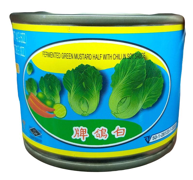 Pigeon Brand - Fermented Green Mustard Half with Chili in Soy Sauce, 5 Ounces, (1 Can) - Mighty Depot
