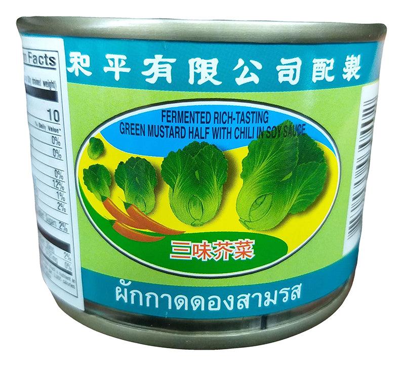 Pigeon Brand - Fermented Rich-Tasting Green Mustard Half with Chili in Soy Sauce, 5 Ounces, (1 Can) - Mighty Depot