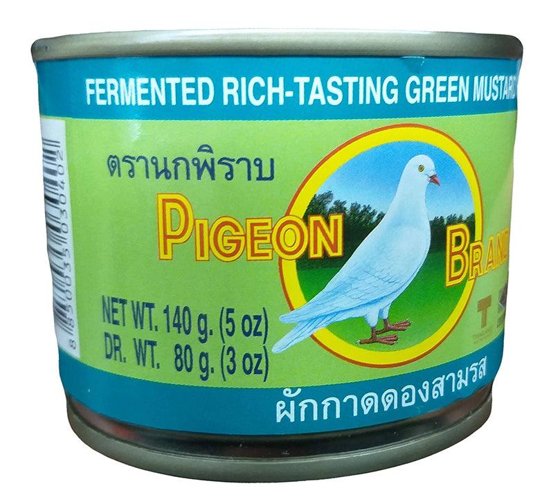 Pigeon Brand - Fermented Rich-Tasting Green Mustard Half with Chili in Soy Sauce, 5 Ounces, (1 Can) - Mighty Depot