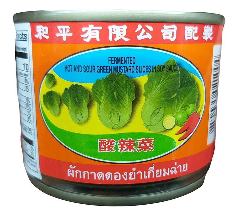 Pigeon Brand - Fermented Hot and Sour Green Mustard Slices in Soy Sauce, 5 Ounces, (1 Can) - Mighty Depot