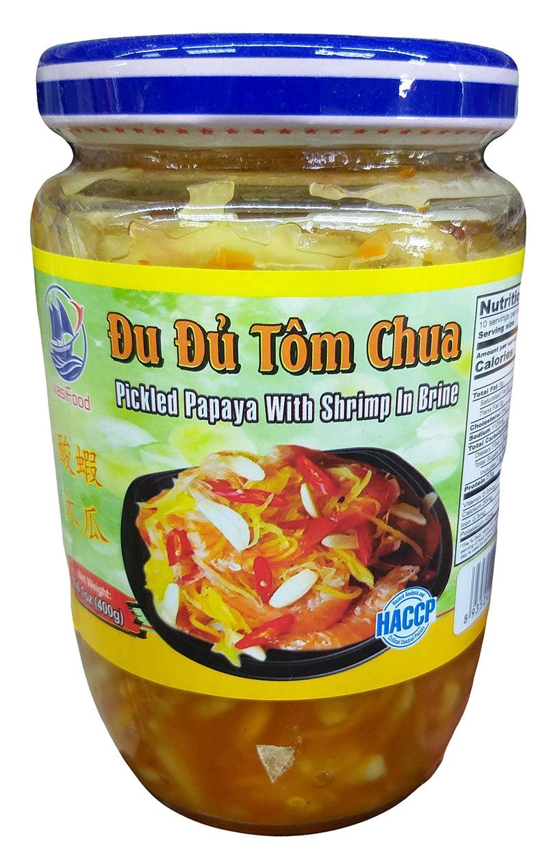 Vasi Food - Du Du Tom Chua (Pickled Papaya with Shrimp in Brine), 14.1 Ounces, (1 Jar) - Mighty Depot
