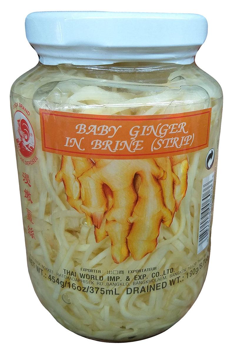 Cock Brand - Baby Ginger in Brine (Strip), 1 Pound, (1 Jar) - Mighty Depot