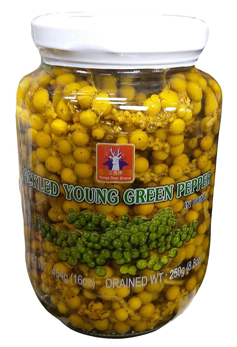 Three Deer Brand - Pickled Young Green Pepper in Brine, 1 Pound, (1 Jar) - Mighty Depot