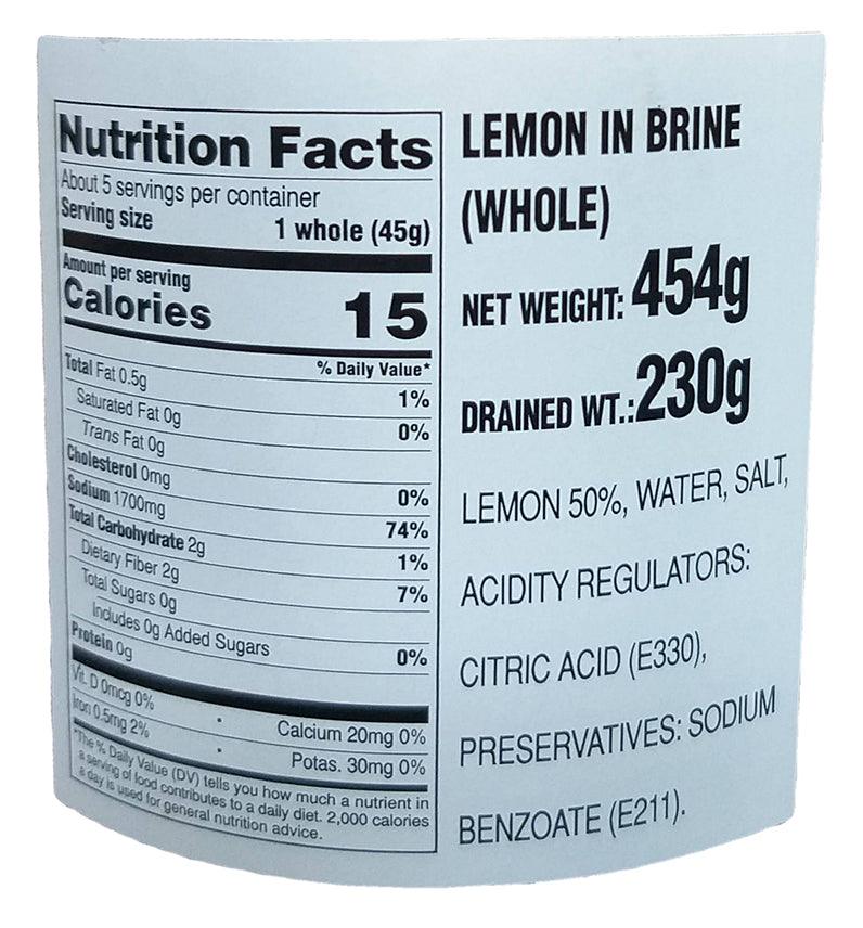 Cock Brand - Lemon in Brine (Whole), 1 Pound, (1 Jar) - Mighty Depot