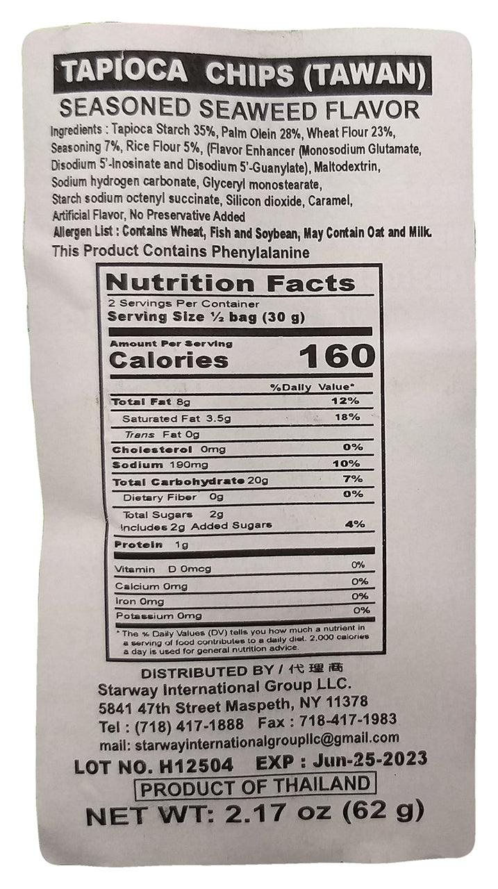 Taiwan Tapioca Chips (Seasoned Seaweed), 2.17 Ounces, (1 Bag) - Mighty Depot
