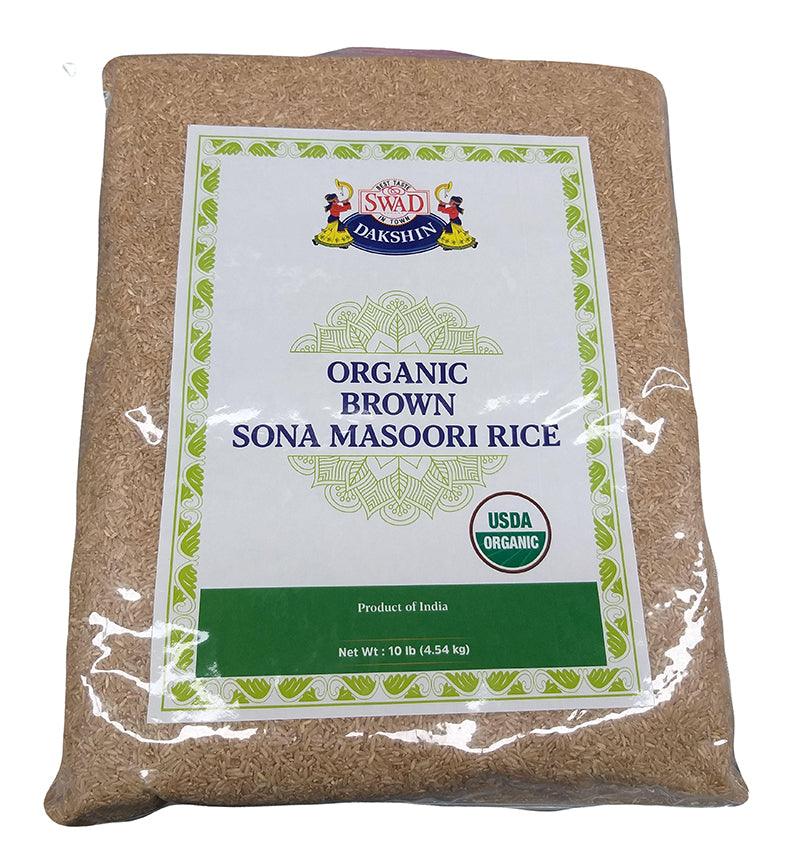 Swad - Organic Brown Sona Masoori Rice, 10 Pounds, (1 Bag) - Mighty Depot