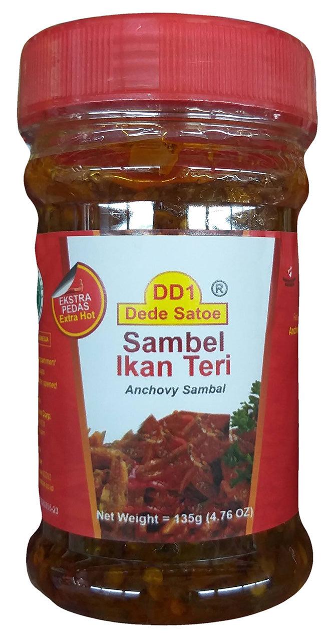 DD1 Dede Satoe - Sambel Ikan Teri (Anchovy Sambal), 4.76 Ounces, (1 Jar) - Mighty Depot