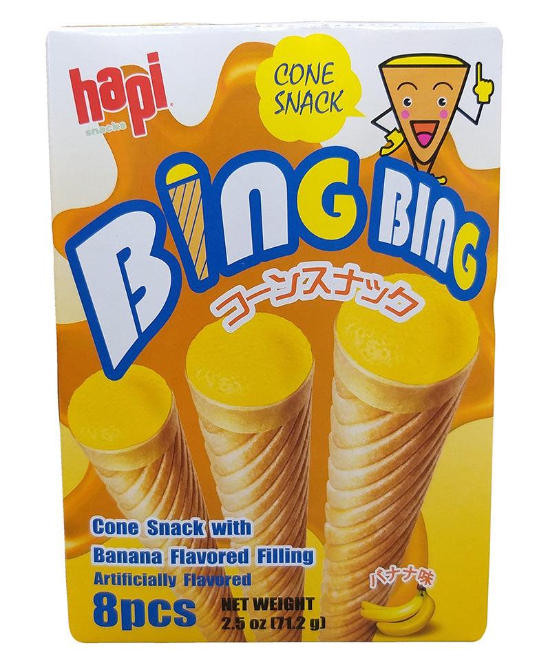 Hapi - Bing Bing Cone Snack with Banana Flavored Filling, 2.5 Ounces, (1 Box) - Mighty Depot