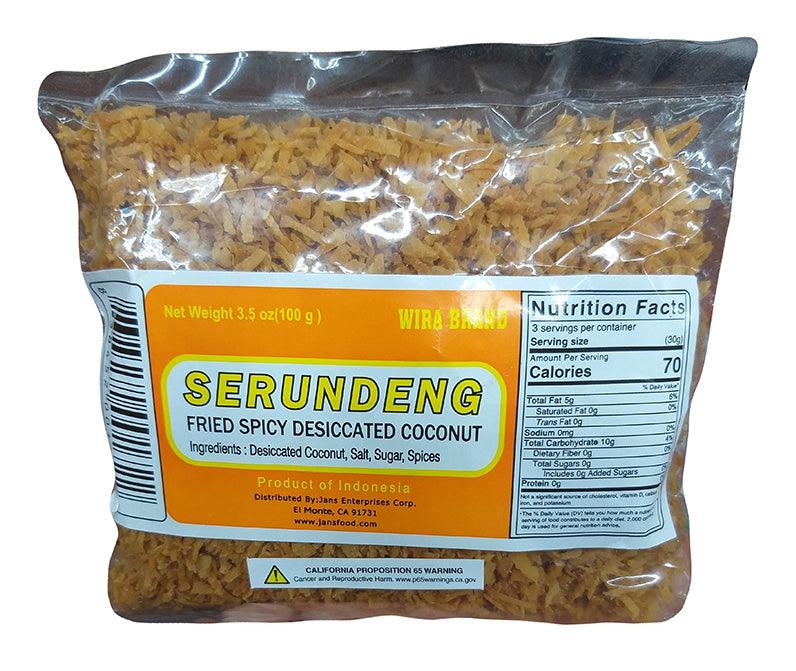 Wira Brand - Serundeng Fried Spicy Desiccated Coconut, 3.5 Ounces, (1 Bag) - Mighty Depot