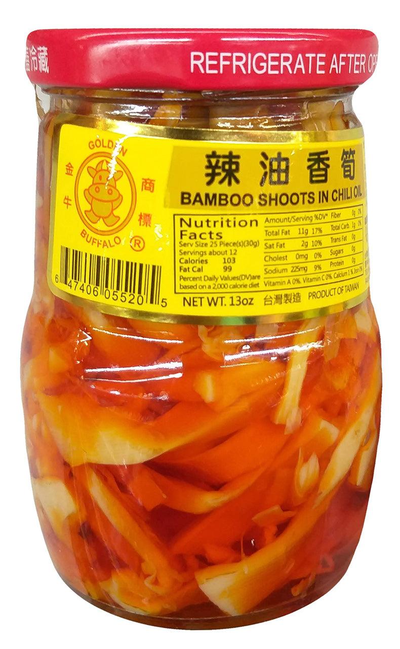 Golden Buffalo - Bamboo Shoots in Chili Oil, 13 Ounces (1 Jar) - Mighty Depot