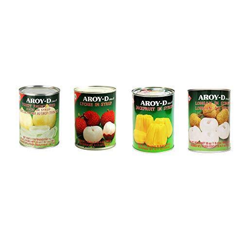 Aroy D Variety Pack (Lychee, Longan, Jackfruit, Toddy Palm) - 1 Can of Each - Mighty Depot