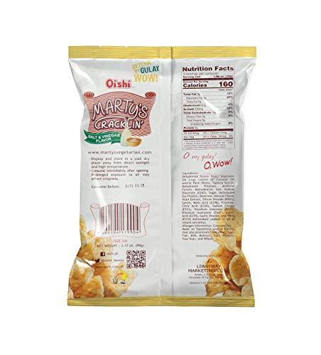 Oishi Marty's Cracklin', Salt & Vinegar - Light and Airy Vegetarian Chicharron, 3.17oz (90g), 3 Pack - Mighty Depot