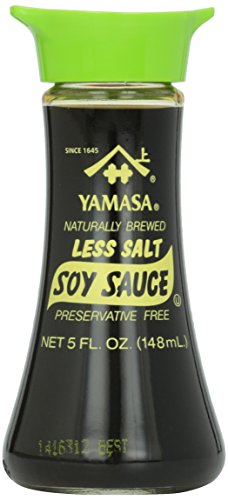 Yamasa Soy Sauce, Naturally Brewed Less Salt Low Sodium Preservative Free in Glass Dispenser, 5 fl oz (Pack of 1) - Mighty Depot