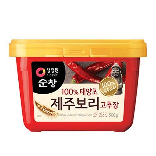 Chung Jung One Sunchang Jeju Barley Pepper Paste Gold (Gochujang) 500g 1EA; 청정원 순창 100% 태양초 제주보리 고추장 (1.10) - Mighty Depot