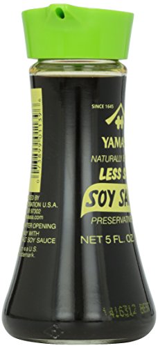 Yamasa Soy Sauce, Naturally Brewed Less Salt Low Sodium Preservative Free in Glass Dispenser, 5 fl oz (Pack of 1) - Mighty Depot