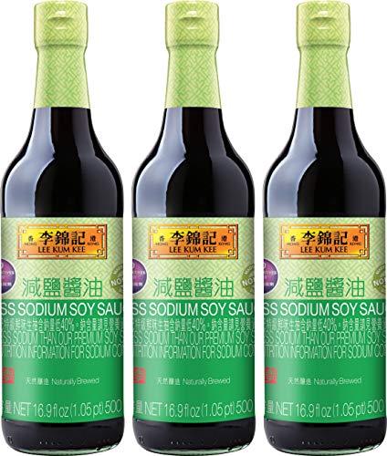 Lee Kum Kee Less Sodium Soy Sauce 16.9 fl oz (500ml)香港李锦记 减盐酱油, No Added Preservatives, Non-GM Soybeans, Vegan (3 Packs) - Mighty Depot