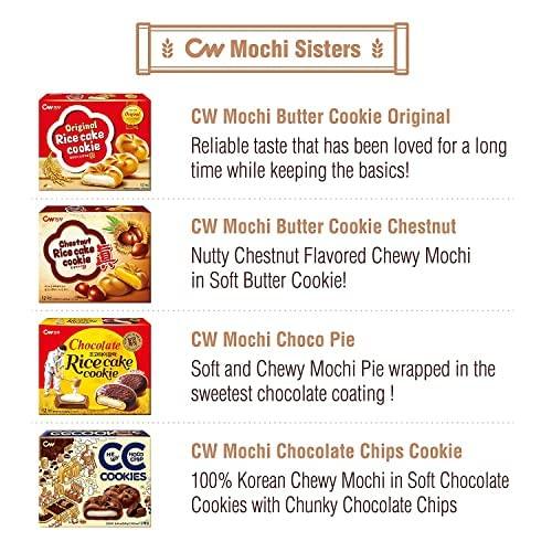 CW Original Mochi Cookies - Soft Baked, Mochi in Butter Cookies - 12 Count Individually Wrapped (Original, CocoPie, Chestnut, Chocochip Flavors) - 1 Pack, 8.46-9.10oz (240g-258g) - Mighty Depot