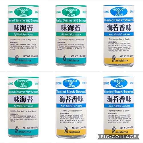 MISHIMA Rice Seasoning: 3PC x Nori Komi Furikake + 3PC x Aji Nori Furikake (1.9OZ. x 6PC) - Product of Japan - Fast Shipping - Mighty Depot