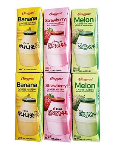 Binggrae Variety Banana, Strawberry, Melon Flavored Milk Drink 6 Packs - Mighty Depot