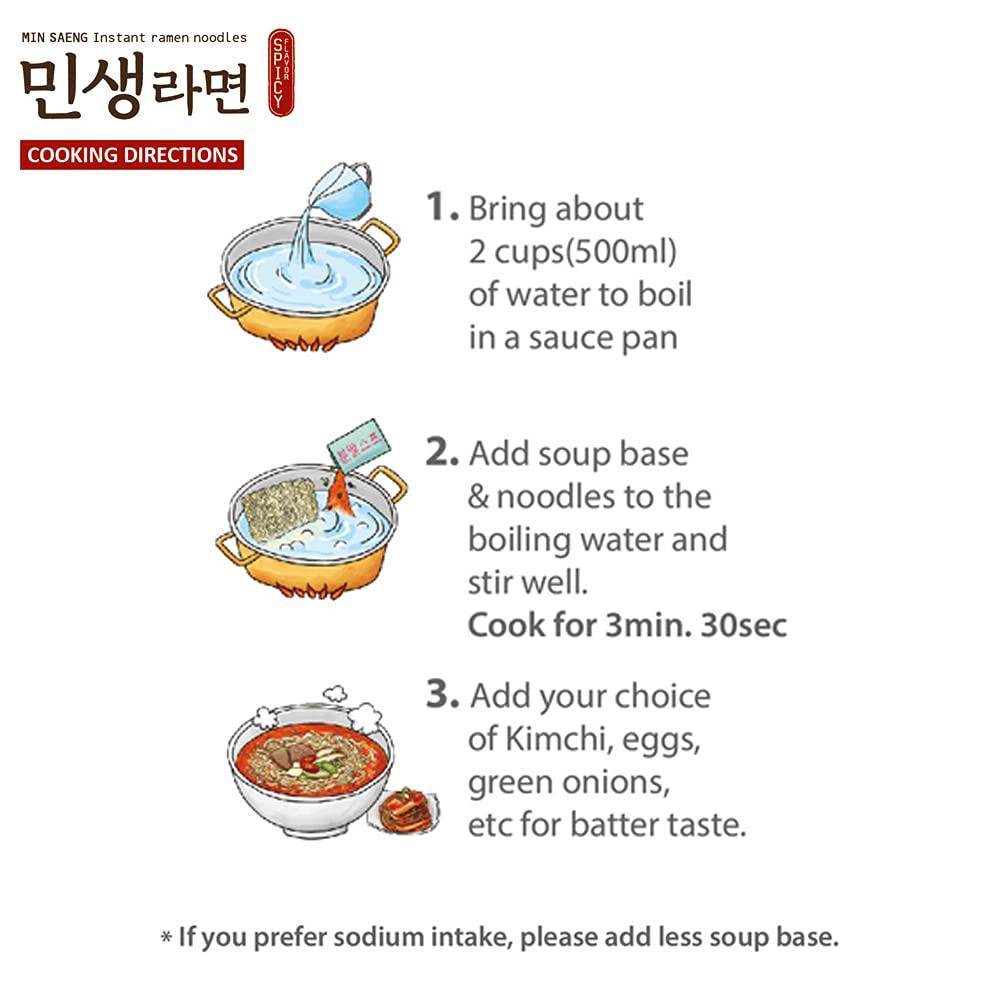 I'M E MinSaeng Ramen 115g 4.05oz (Pack of 5) . Korean Spicy Instant Noodle Soup Chewy Texture Noodle, Rich and Savory Trans Fat 0 Cholesterol, 4.05 oz (115 g) - Mighty Depot