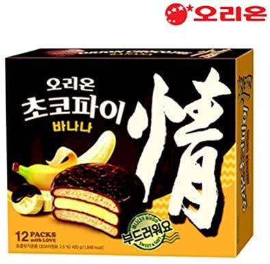 Orion Choco Pie Banana 444g Pack of 12 pieces of individually packed pies per box - Mighty Depot