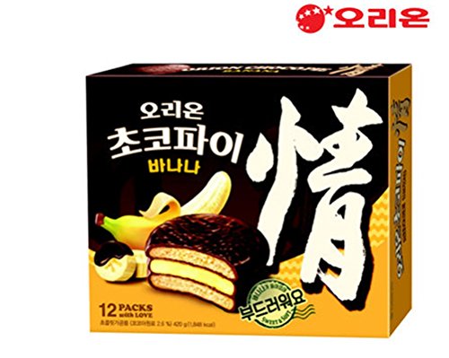 Orion Choco Pie Banana 444g Pack of 12 pieces of individually packed pies per box - Mighty Depot