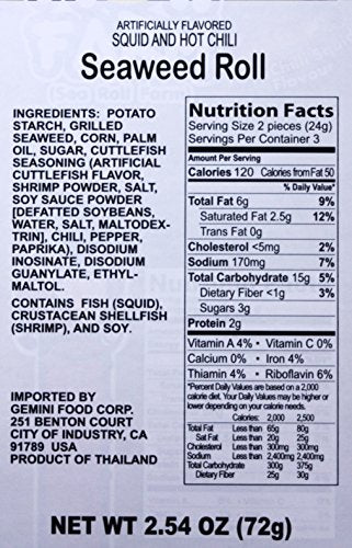 Taokenoi Z Roll Farm Potato Stick Wrapped in Seaweed (6 packets) 2.54 oz x 12 boxes (Hot Chilli Squid) - Mighty Depot