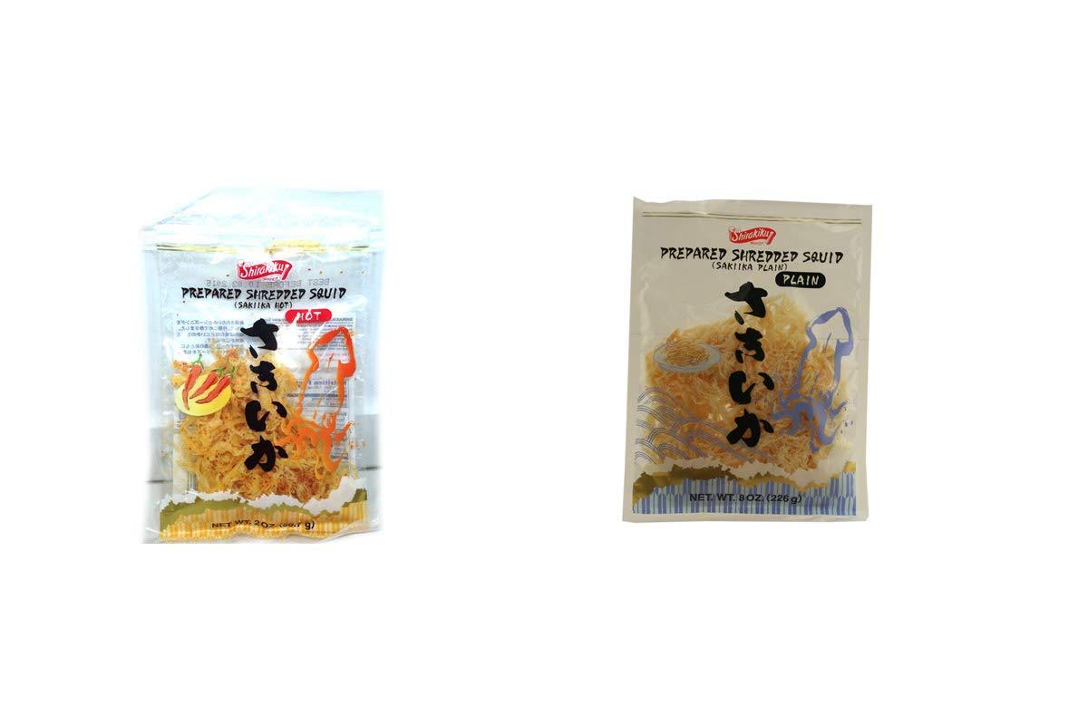 Combo Pack : 1 Saki ika Plain (Prepared Shredded Squid) 1 Saki Ika (Spicy Shredded Squid) - Mighty Depot