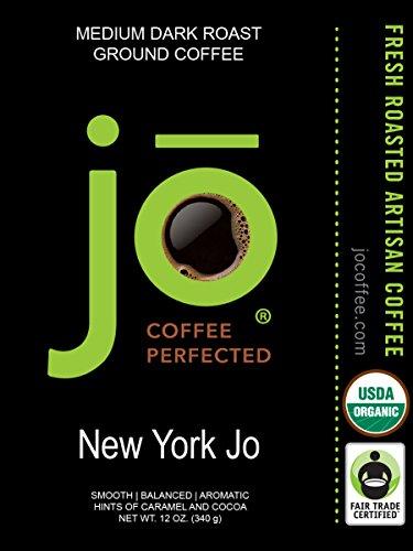 NEW YORK JO: 12 oz, Medium Dark Roast Organic Ground Coffee, 100% Arabica Coffee, USDA Certified Organic, NON-GMO, Fair Trade Certified, Gluten Free, Gourmet Coffee from Jo Coffee - Mighty Depot