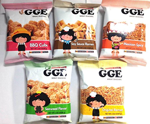 Wei Lih GGE Wheat Crackers Value Package (BBQ Cubes, Soy Sauce Ramen, Original Ramen, Seaweed Flavor, Mexican Spicy) - Mighty Depot